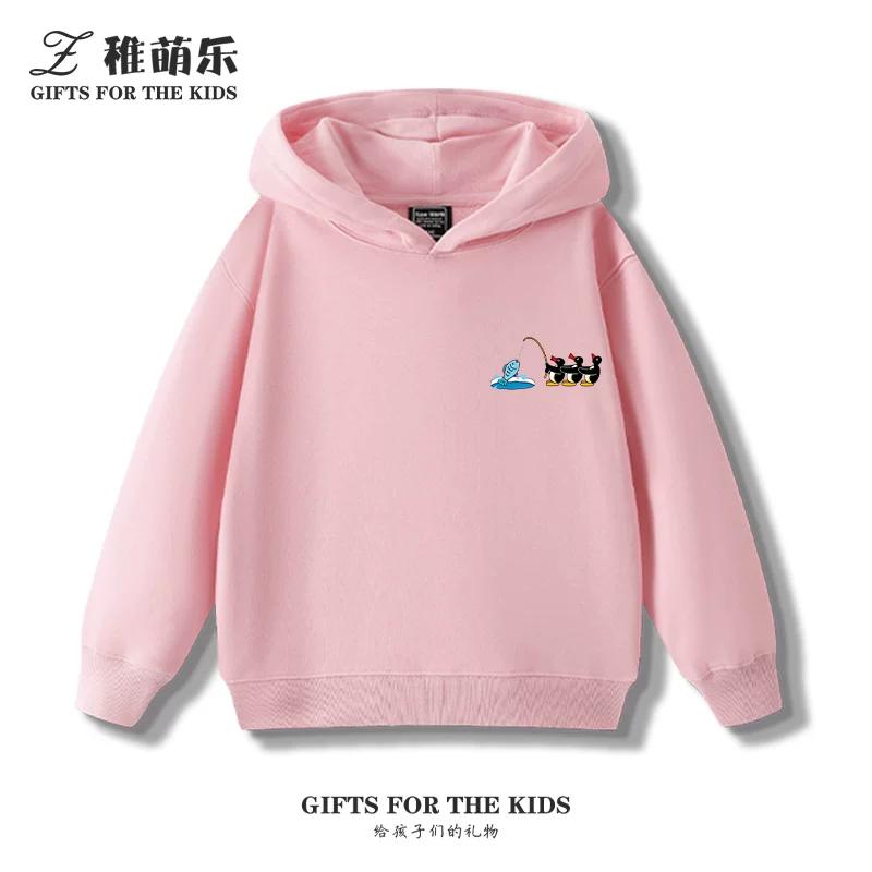 Kids' Fleece-Lined Hooded Sweatshirt with Fun Cartoon Penguin Print – Warm Pullover for Boys and Girls (Autumn/Winter)
