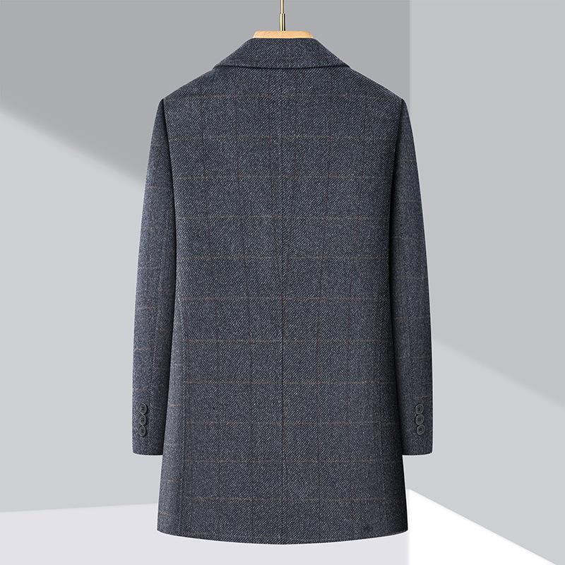 Men's double-sided cashmere coat winter lapel down middle-aged dad medium-length wool coat gray