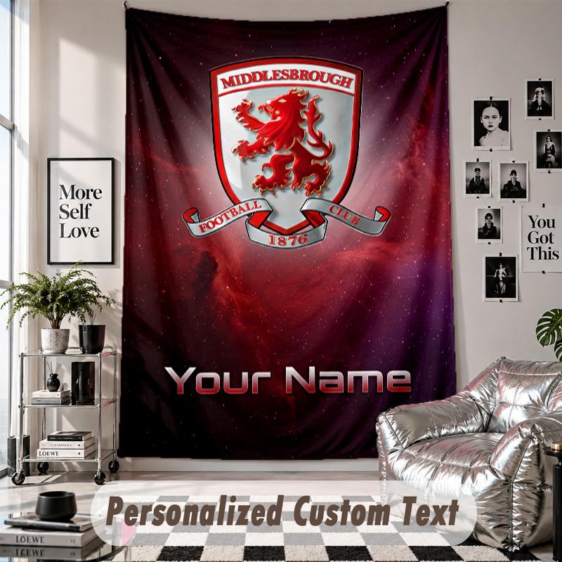 Wall Hanging Tapestry With Custom Name & Text, Middlesbrough FC Decorative Tapestry For Bedroom