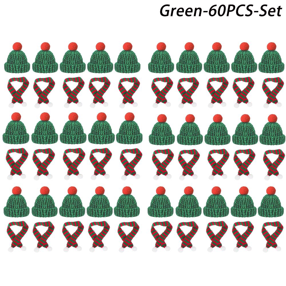 Mini Christmas Hat Mini Scarf Red Green Christmas Color Hanging Finger Hat Lollipop Bottle DIY Christmas Party Decoration