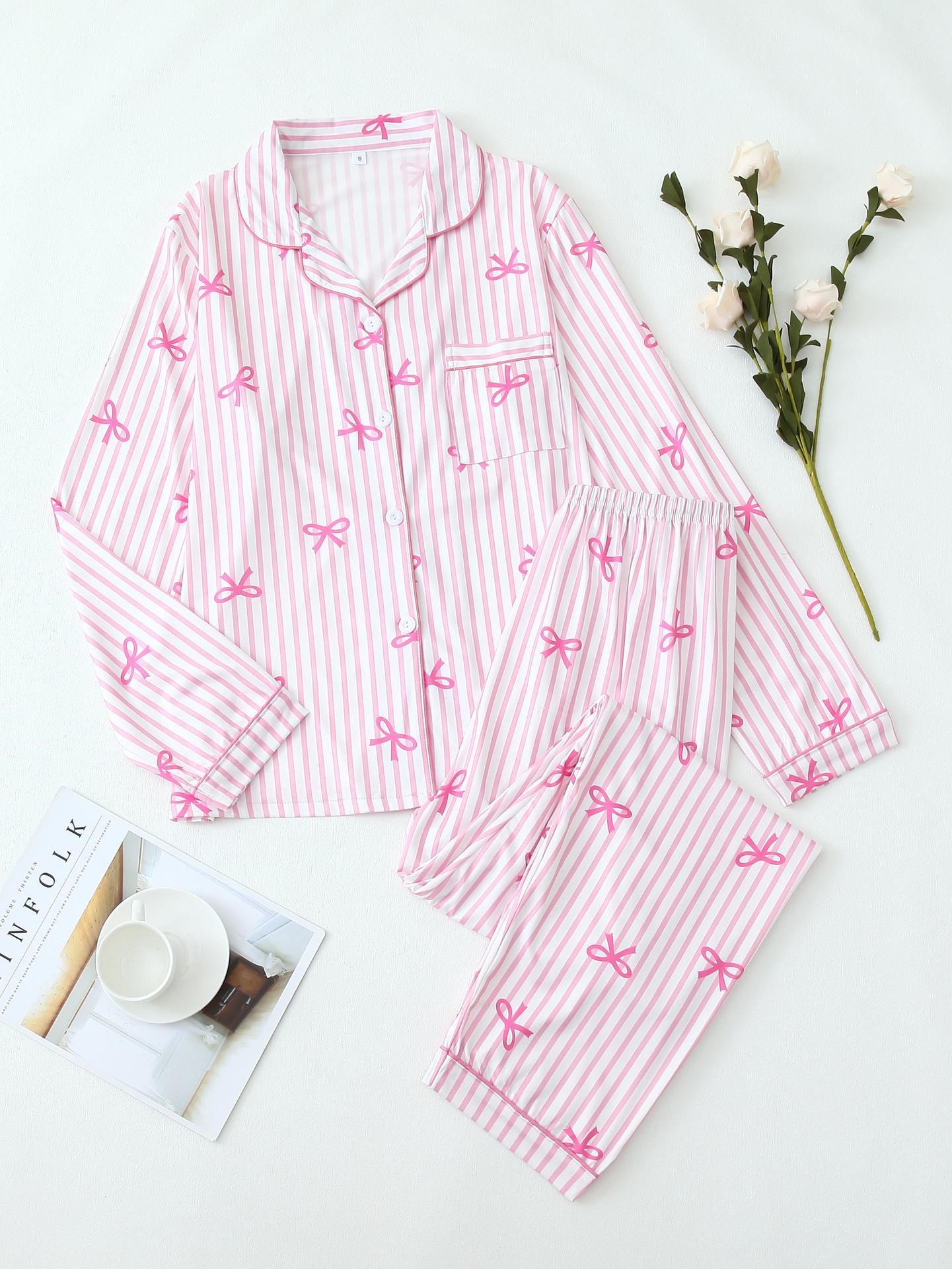 Stripe Bow Heart Long Sleeve Pajama Set