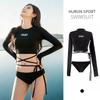 Korean Ins Swimsuit Women's Summer Long-sleeved Conservative Surf Suit High Waist Triangle Student Sports Hot Spring Wetsuit Swimsuit