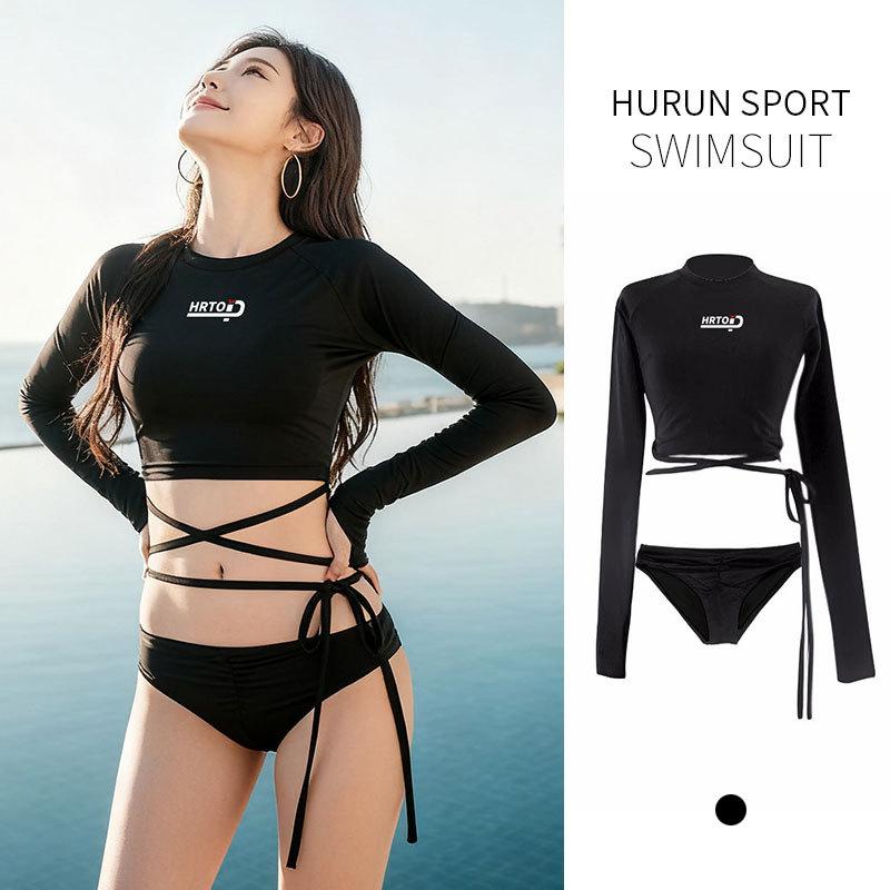 Korean Ins Swimsuit Women's Summer Long-sleeved Conservative Surf Suit High Waist Triangle Student Sports Hot Spring Wetsuit Swimsuit