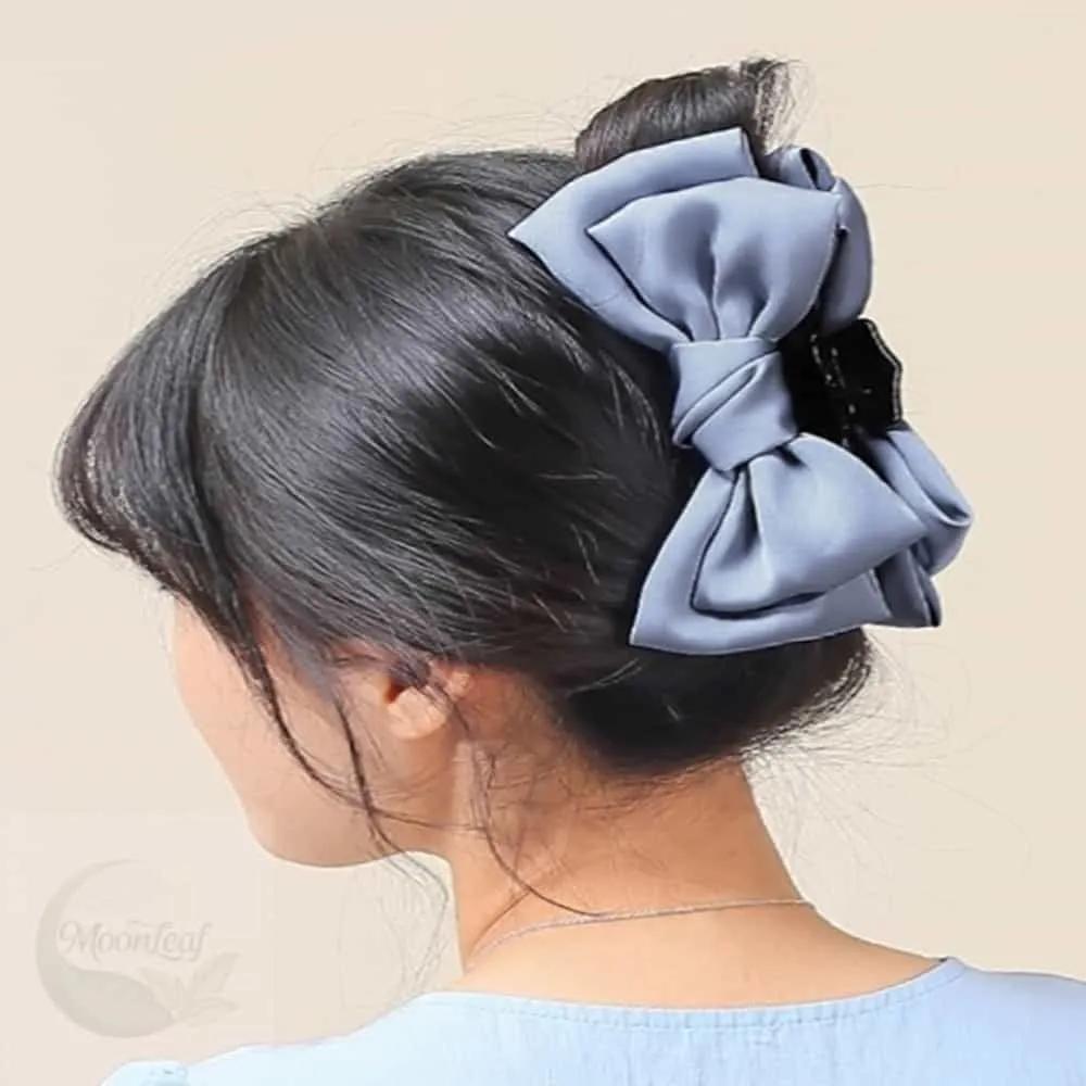 MLSTORE Silk Large Ribbon Indie Blue Hair Clip Premium Hair Clip Handmade Pin