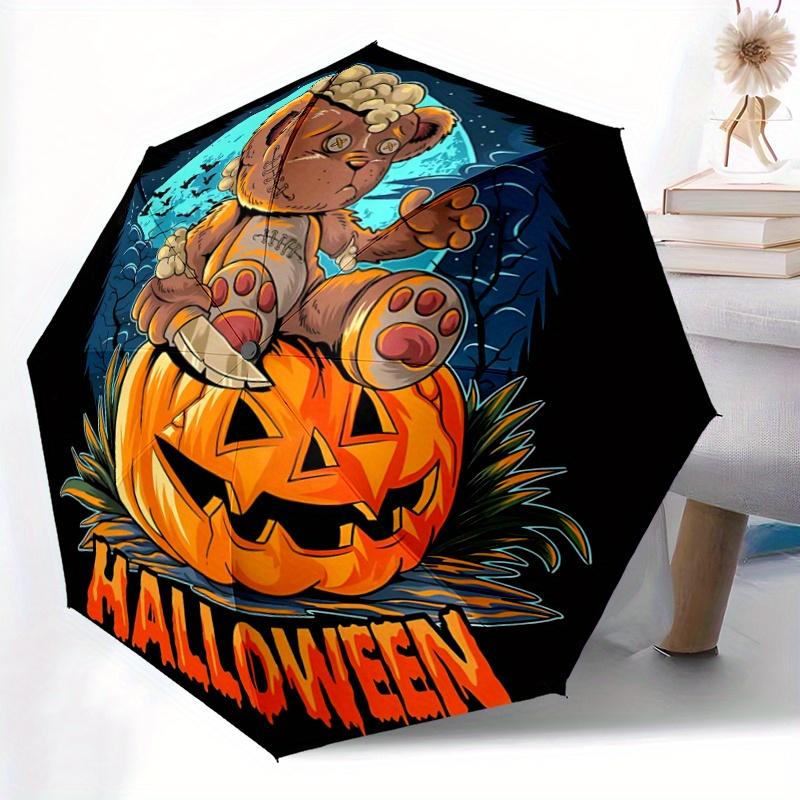 1pc Scary Bear Pumpkin Halloween Cartoon Umbrella, Portable 3-Fold Compact Umbrella, Suitable for Camping, Hiking and Travel, Ideal Easter Birthd