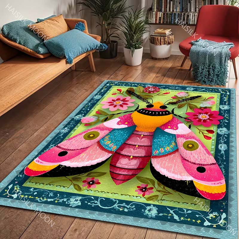 1PC Mysterious Moth Divination Elements Pattern Carpet for Living Room Bedroom Sofa Home Decor Non-slip Floor Mat Area Rug