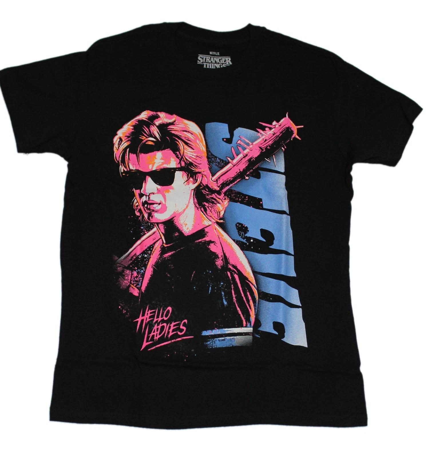 Stranger Things New Adult T-Shirt - Steve Harrington Neon Hello Ladies! S