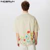 INCERUN Summer T-shirts Men Short Sleeve Floral Print Buttons Casual Loose Tops