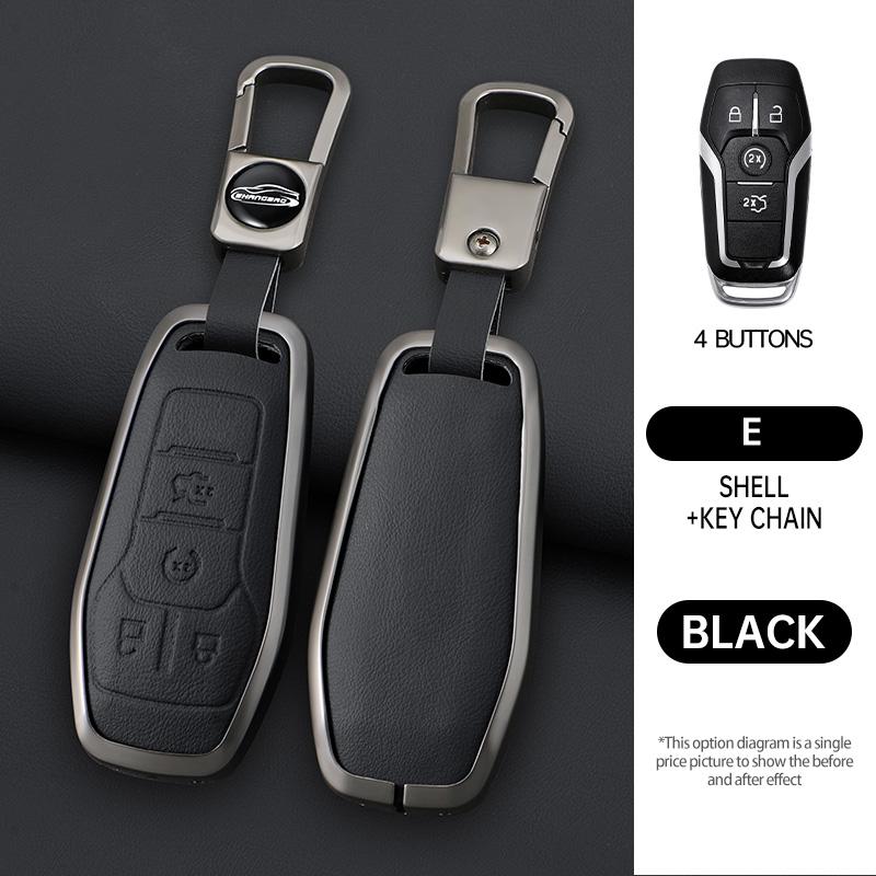 Zinc Alloy Genuine Leather Auto Smart Key Fob Cover Case Fit For Ford Fusion Mondeo Mustang F-150 Explorer Edge Auto Accessories