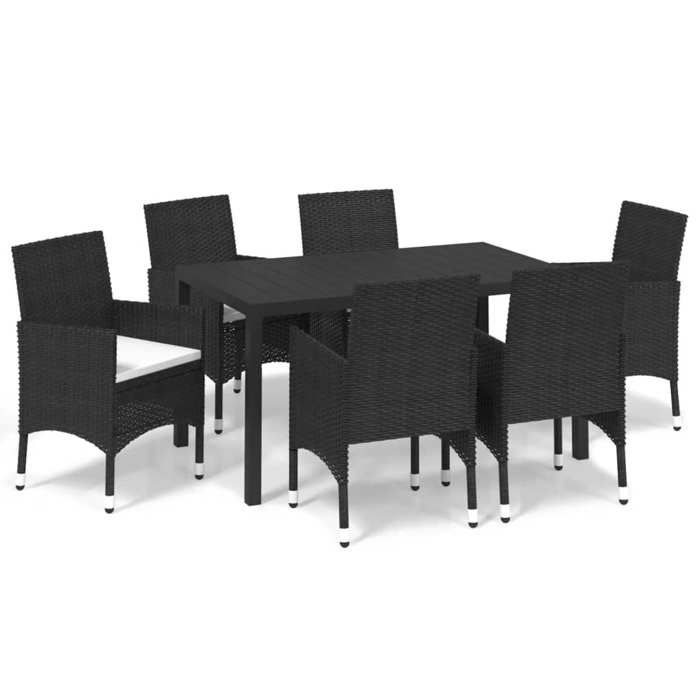 Exclusive House - Garden Dining Set Cushions 7pcs Woven Resin Black