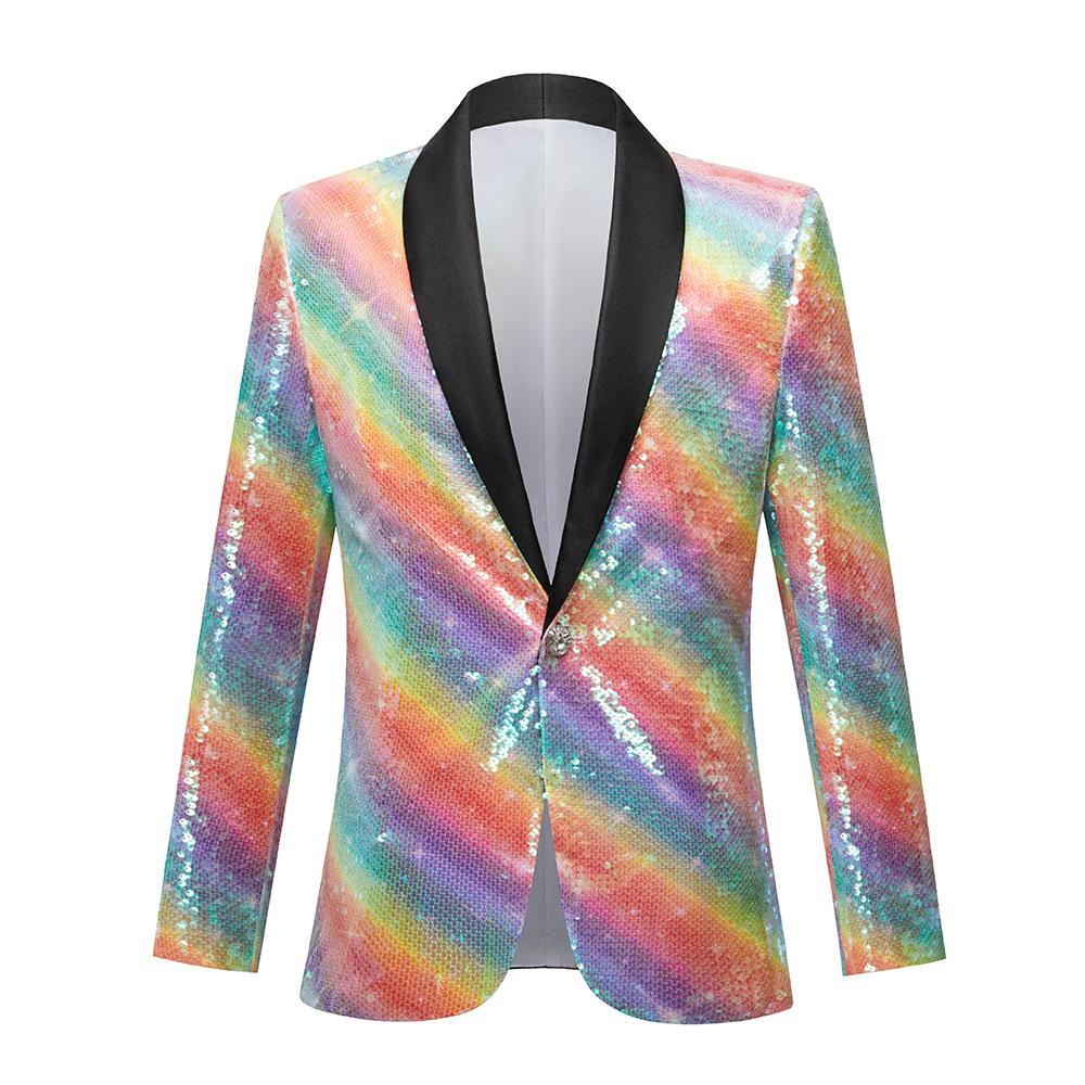 

PYJTRL Мужская мода Радуга Блестящие блестки Костюм Куртка Slim Fit Blazer
