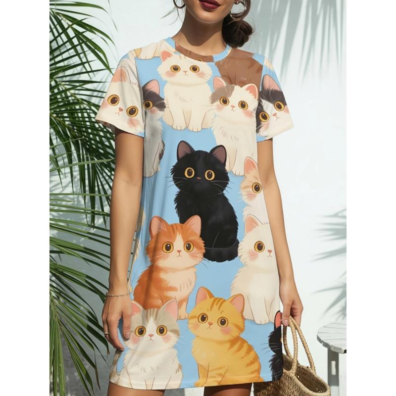 Plus Size, Self-developed Plus Size Casual Plant Print Dress