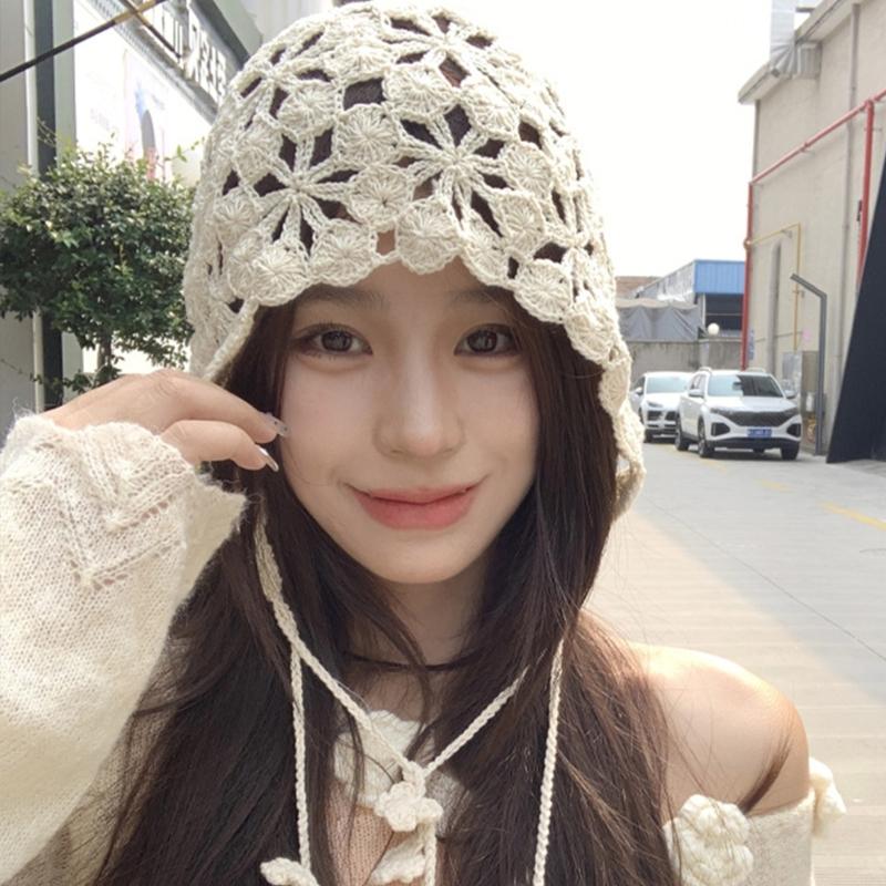 Handmade Crochet Hat Hollows Out Cotton Knitted Hat Women Fashion Hat for Spring and Autumn