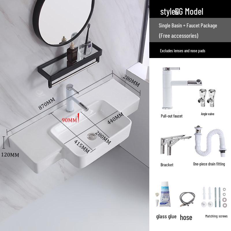 88 cm Wall-Mounted Ceramic Washbasin for Bathroom or Balcony