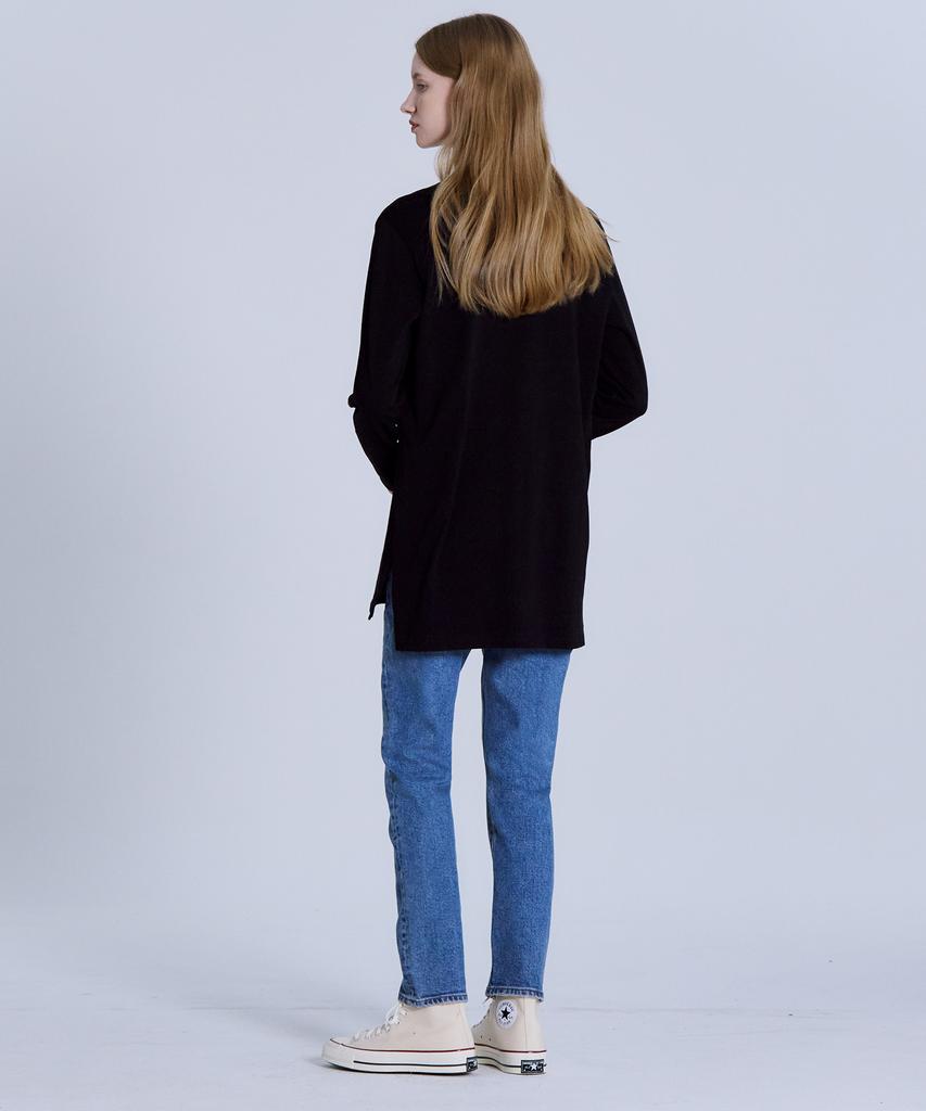 BASIC HOUSE Women'S Cotton Single Layered Long Sleeve T-Shirt Black Lats0217