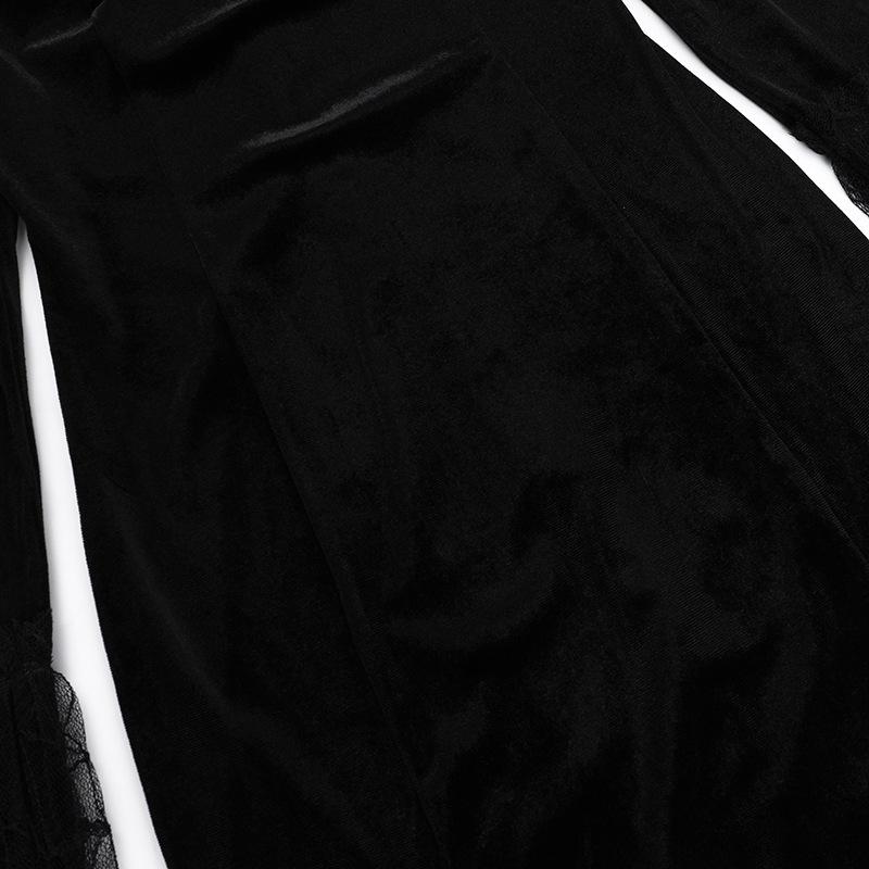 AltGoth Gothic Dark Halloween Velvet Dress Women Vintage Fairy Grunge Lace Patchwork Flare Sleeve High Waist Evening Party Dress