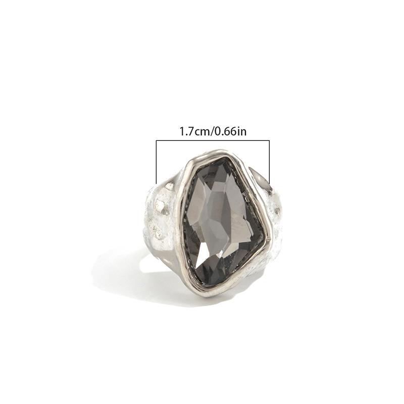 Grey Geometric Ring Women Minimalist Design Silver Color Square Finger Rings Asymmetrical Zircon Daily Wear Jewelry