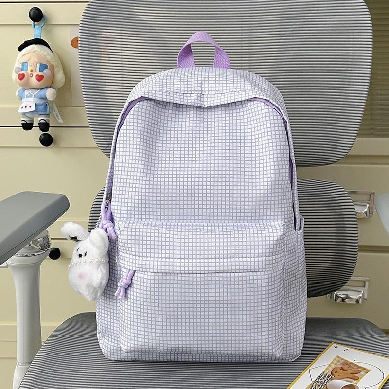 Schoolbag Japanese Simple Versatile Plaid Backpack Female Niche Design College Style Student Schoolbag Large Capacity Casual Backpack