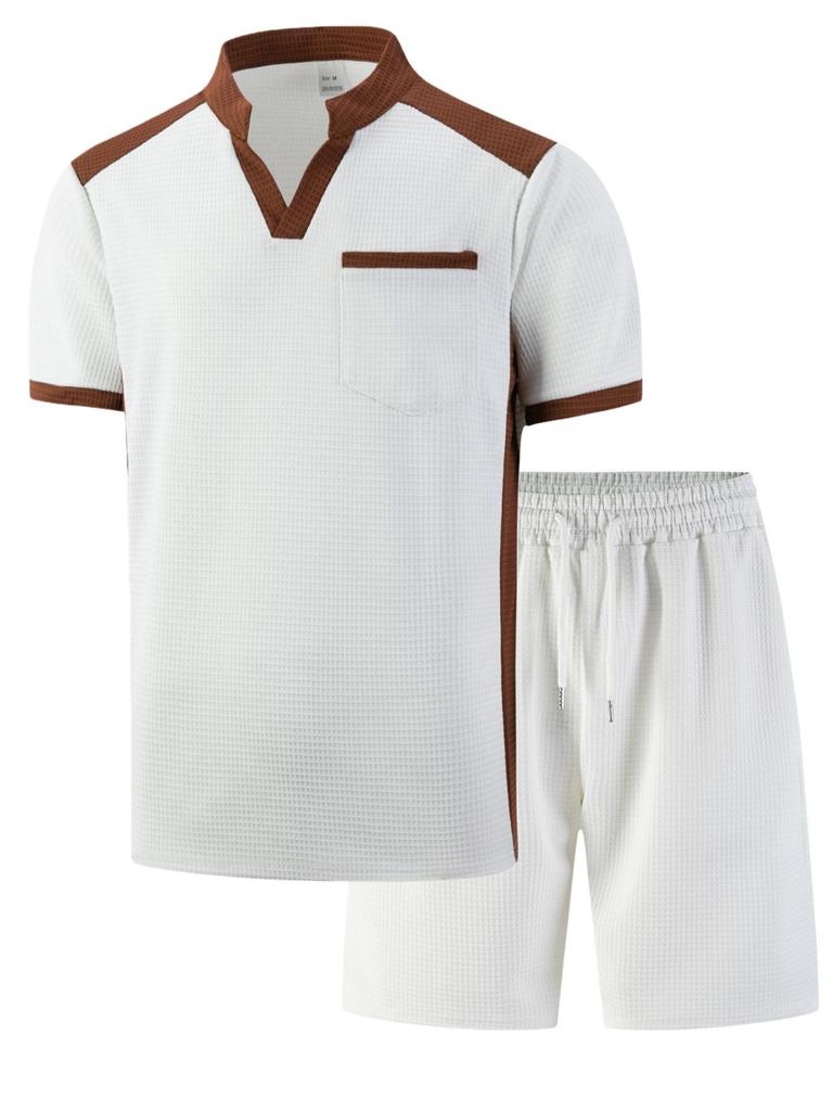 Men's Summer V-Neck Short Sleeve T-Shirt and Shorts Sportswear Set