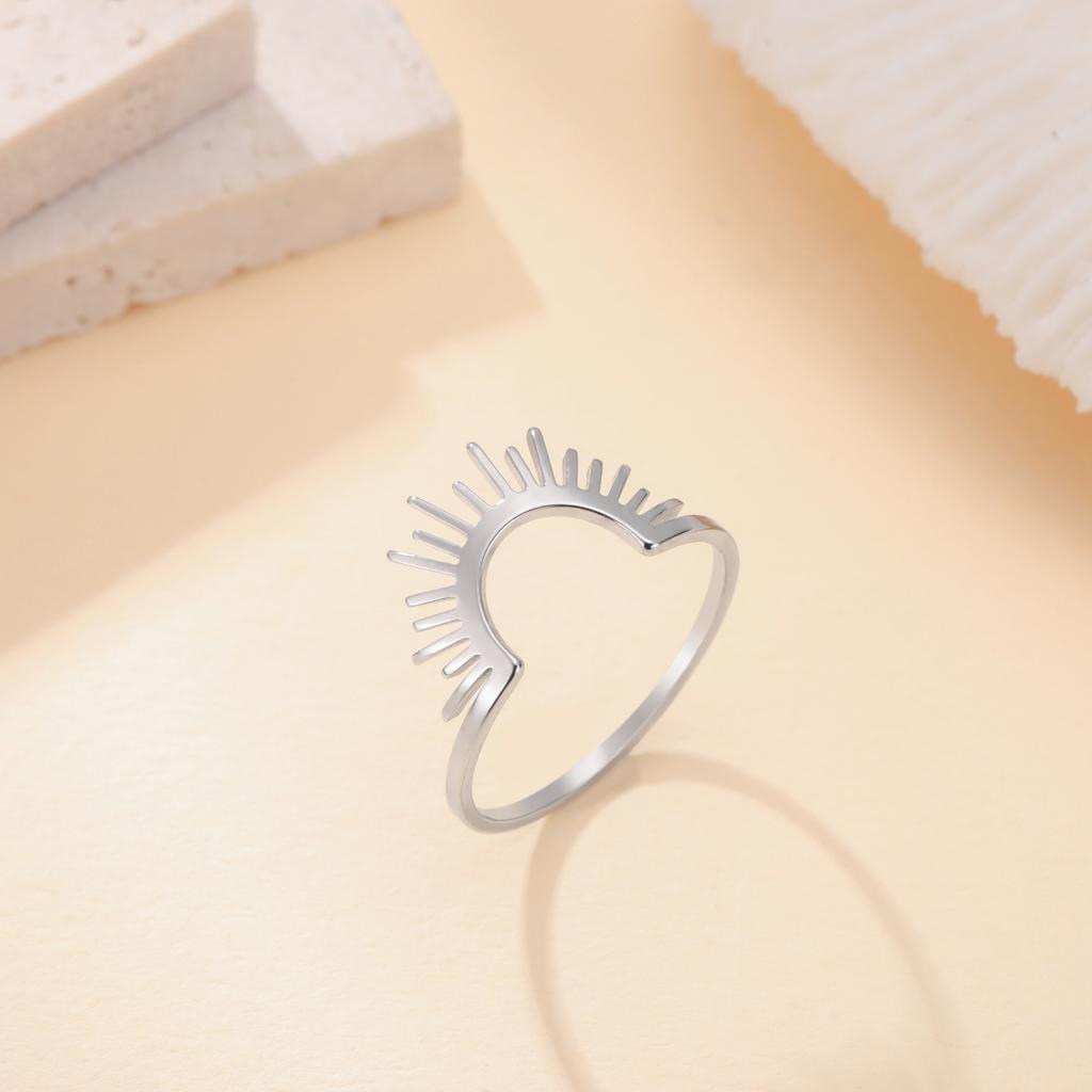 LIKGREAT Simple Radiant Semicircle Finger Ring for Women Men Stainless Steel Fashion Sunshine Punk Hip Hop Jewelry Birthday Gift