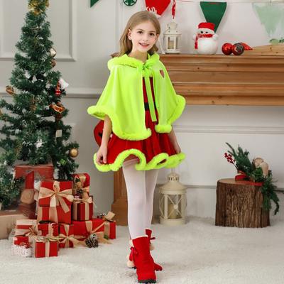 Vestido de Capa Navideña Roja para Niñas con Ribete de Piel Disfraz de Actuación Festiva para Niñas Pequeñas de 1 a 6 Años Vestido de Fiesta Conjunto Temático