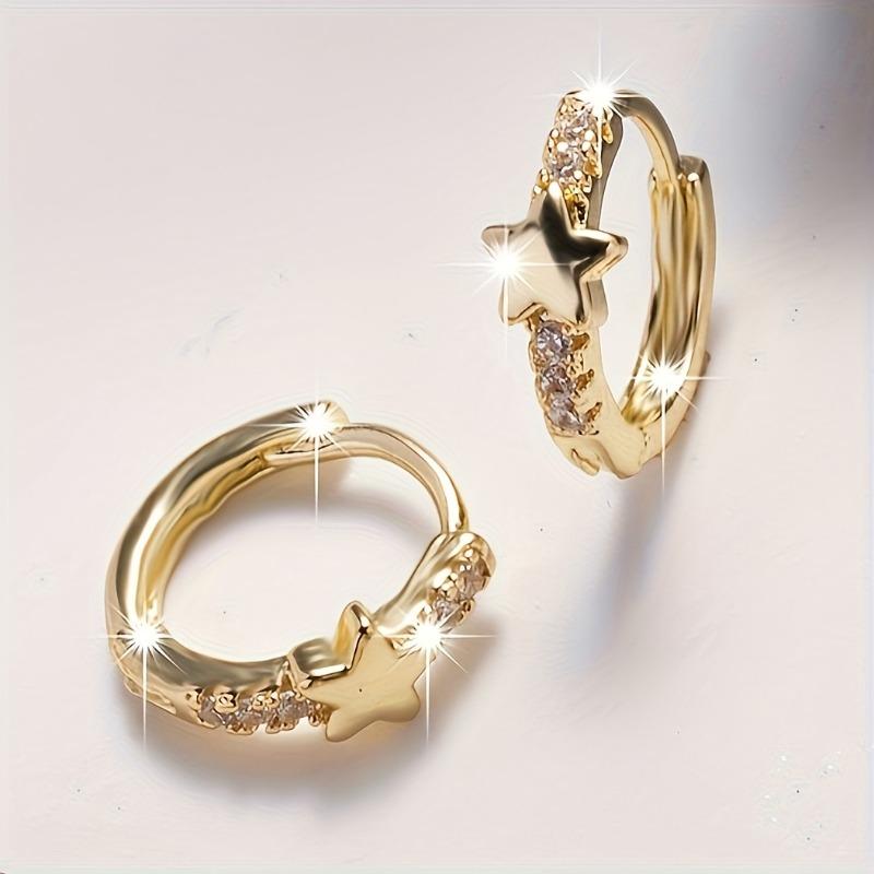 Fashion Cubic Zirconia Hoop Earrings For Women Golden Color Personality Punk Star Earring Party Jewelry Accessories Gifts