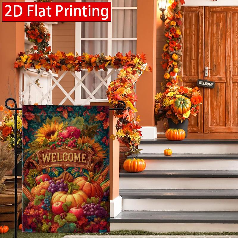 2D Flat - 2D Flat Autumn Thanksgiving Harvest Pumpkin Garden Flag 2-28X40 Inch Outdoor Garden Flag Double-Sided Home Decoration Courtyard Decoration O