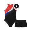 Children's Girls' Sleeveless Shiny Dance Leotards with Hair Band and Shorts Ballet Gymnastics Competition Jumpsuit Outfits