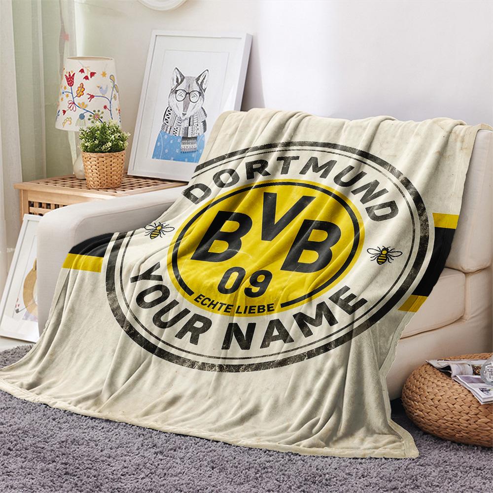 Custom Name Borussia Dortmund Flannel Blanket, High Quality Comfortable for All Seasons, Home Decor, Warmth and Comfort