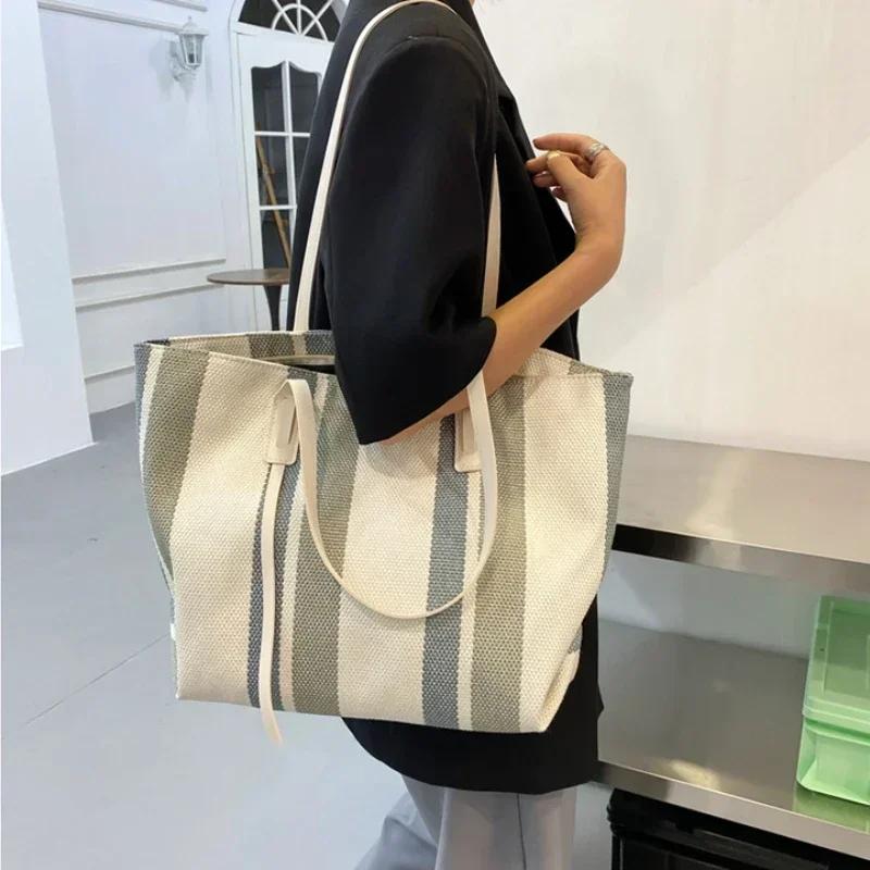 Raffia Summer Bags for Woman  Stripe Designer Shoulder Crossbody Shopper Storage Bag Women Casual Canvas Handbag Tote Bag