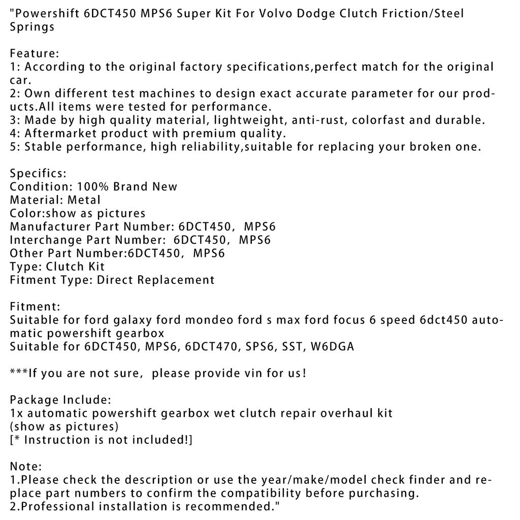 Kit Super Powershift 6DCT450 MPS6 Pentru Volvo Dodge Ambreiaj Fricțiune/Oțel Arcuri
