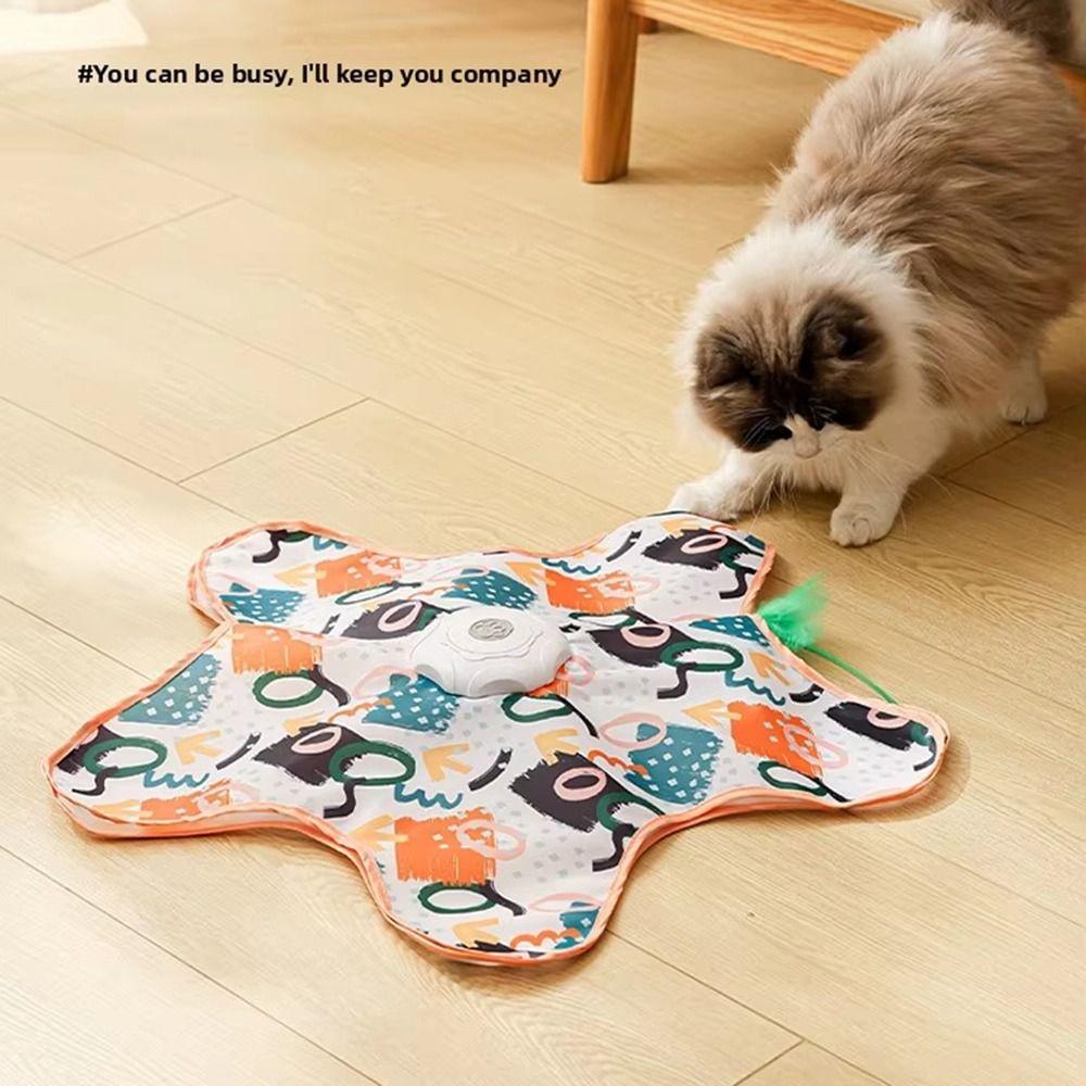 Built-in Feathers Cat Hide and Seek Toy Motion Sensing Automatic Cat Teaser Indoor Game