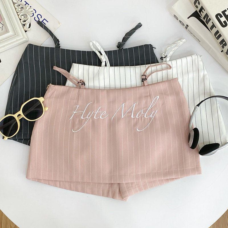Gonna Mini a Vita Alta a Righe Rosa da Ragazza Piccante Americana