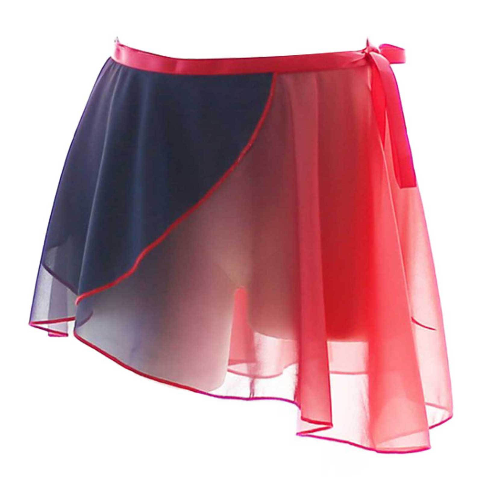 

Womens Lace-up Gradient Chiffon Wrap Skirt Ballet Dance Training Gymnastics Performance Asymmetric Mini Skirt