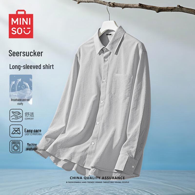 MINISO Men s Spring 3-Proof Textured Bubble Grid Long Sleeve Shirt 2XL