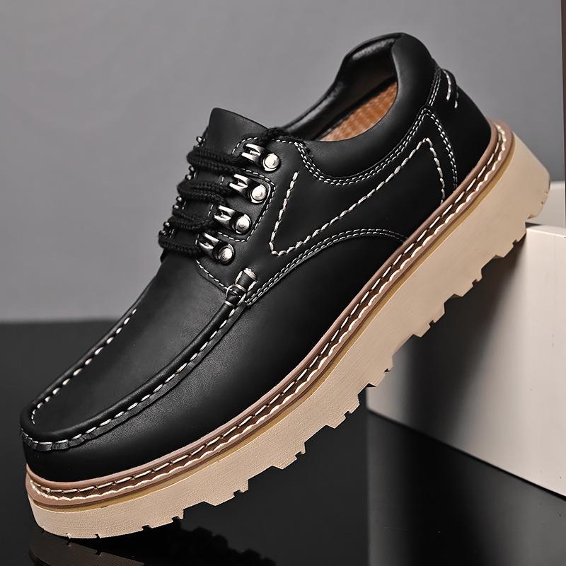 Men's 2023 Genuine Leather Casual Shoes - Trendy, Versatile, Thick Sole, Height Increasing, Anti-slip, Soft Sole, Lace-up