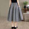 DIMANAF 2026 Summer New Plus Size Women Long Pants Cotton Vintage Loose Elastic Waist Casual Lady Bottoms Print Plaid Black