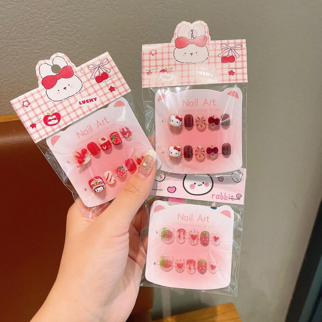 Cartoon-Fingernagelspitzen für Mädchen - Neujahrsstil Gelee-Kleber, Abnehmbare Nail-Art-Sticker, Perfektes Geschenk für kleine Mädchen