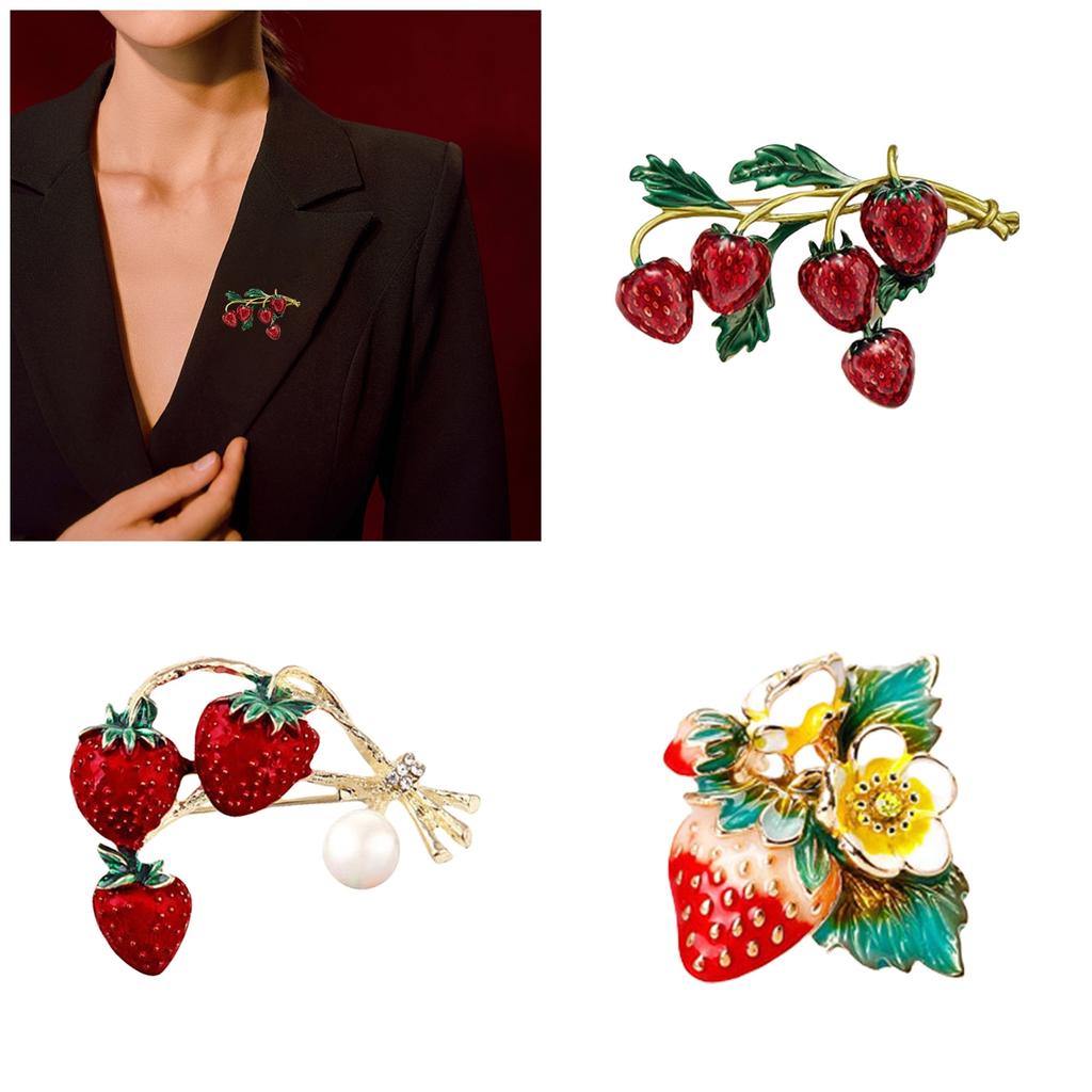 Unique Rhinestones Strawberry Brooch Pin Delicate Fashion Accessory Portable for Clothing and Bags Decoration Casual Wear