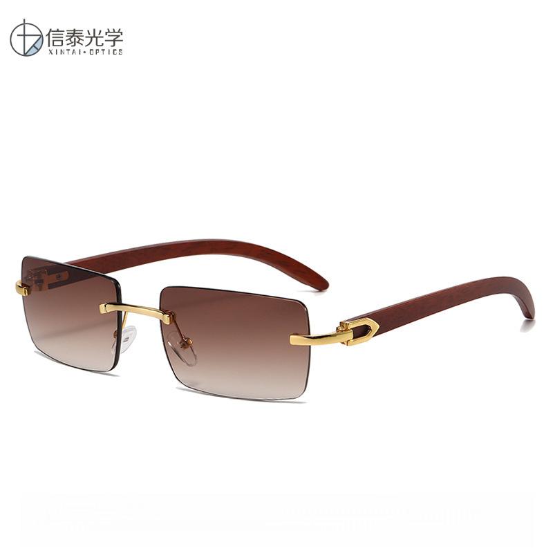 Óculos de Sol da Moda Sem Aro com Strass Masculino Imitação Madeira Óculos Hastes Óculos de Sol Óculos da Moda Masculina Sombras