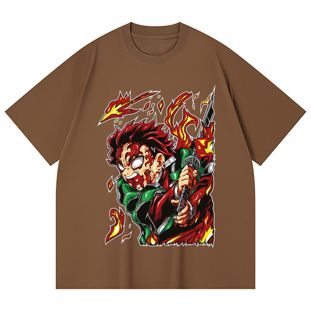 230 Gsm 100% Cotton Demon Slayer V101 Tanjiro Print Unisex Heavy Cotton T Shirt