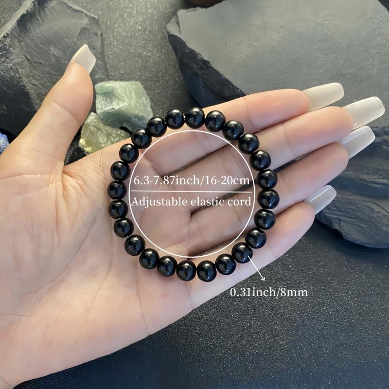 Elegant Obsidian Beaded Bracelet - Smooth Polished Natural Stone, Perfect Gift for Holiday, Mother's Day Valentine's Day