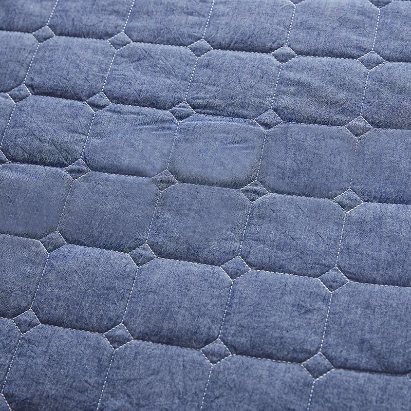 Europa Denimblau Bettwäsche Bettrock Kissenbezüge Mit Baumwolle Unifarben Verdicken Gesteppt Rüschen Matratzenbezug Laken Leinen 1.8M