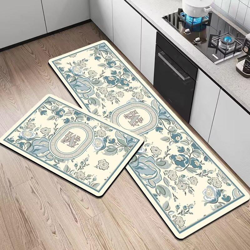 French Light Luxury Leather Floor Mat Household Kitchen Dirt-Resistant Floor Mat Can Be Scrubbed, Leave-In And Cut Pvc Floor Mat