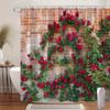 Enhance Your Bathroom with a Waterproof Shower Curtain Featuring Vibrant Red Roses on Brick Wall for Elegance and Charm