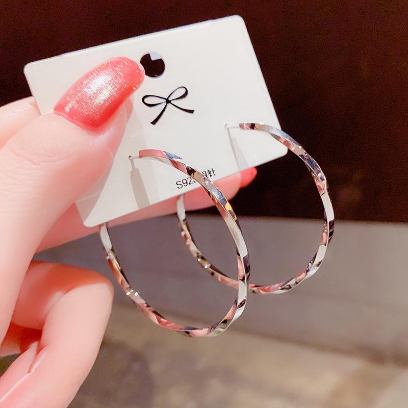 Korean Style Twisted Hoop Earrings - Exaggerated Large Circle S925 Silver Needle for Women