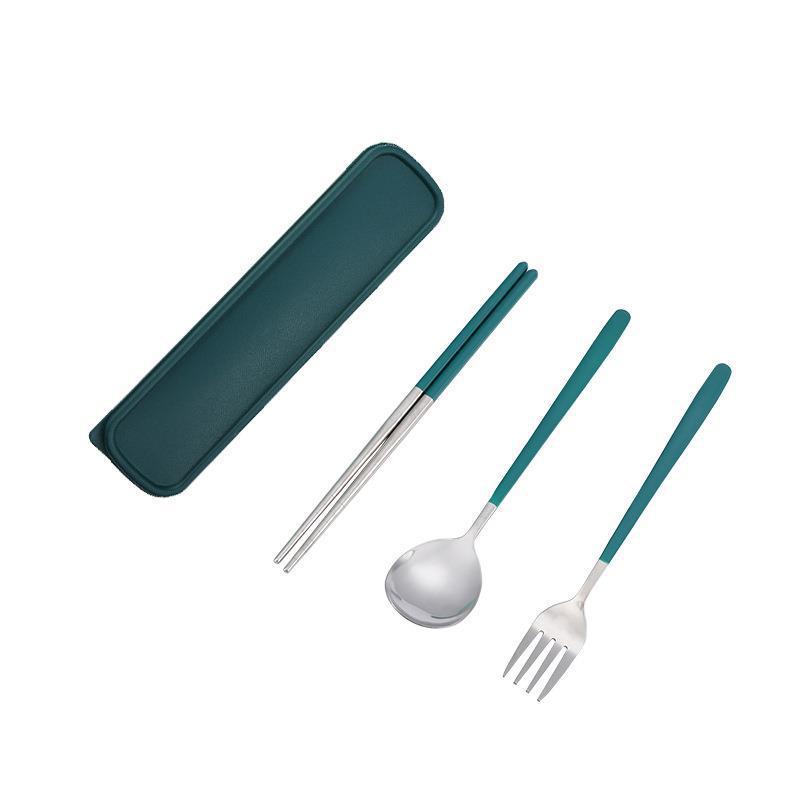 Stainless steel portable chopsticks and spoon set for students and office workers, single-person outdoor travel cutlery set with storage box