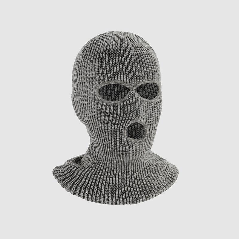 Зимняя теплая вязаная балаклава: Ветрозащитная маска для лица с тремя отверстиями One Size