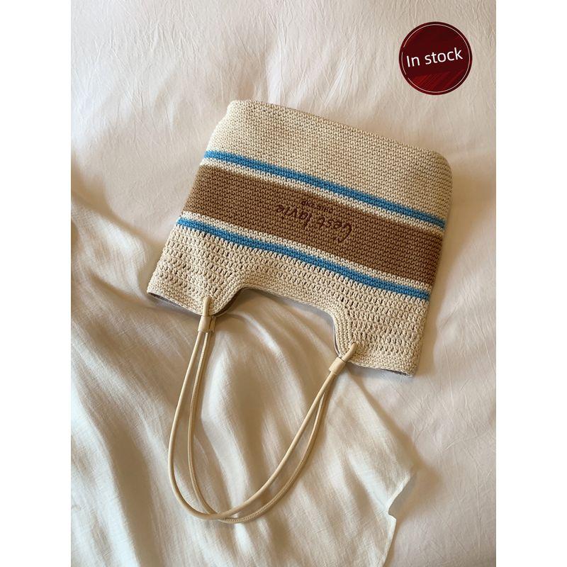 

Nanfeng Chio2nd Outing Diary Tote Bag Women s Summer Handmade Stripes Woven Bag Hand-Carrying Big Shoulder Bag Beige(In stock)