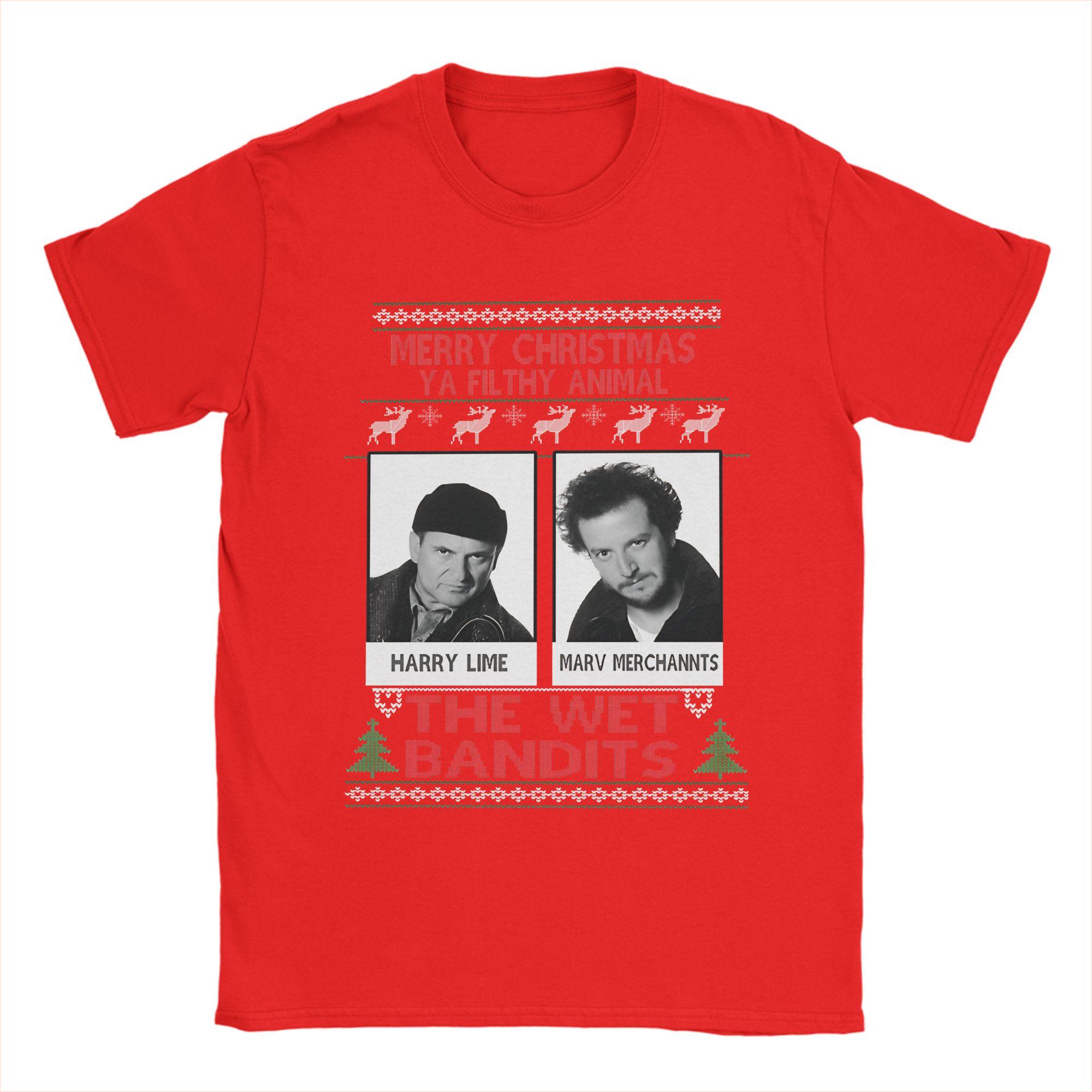 the wet bandits Home Alone Mens T Shirt Merry Christmas Vintage Tees Short Sleeve Round Neck TShirts Pure Cotton 4XL 5XL Tops S